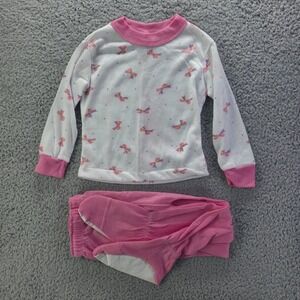 Vintage Toddletime JCPenney Girls Pink Bow Waffle Knit Footed Pajama Set Size 4